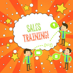 Writing note showing Sales Training. Business concept for train salesshowing the methods of great sales techniques