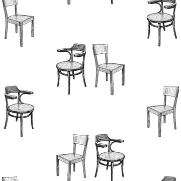 Seamless pattern of sketches of old chairs