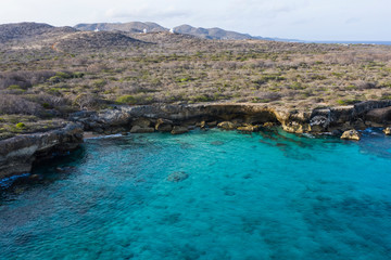 Aerial view over Watamula on the western side of  Curaçao/Caribbean /Dutch Antilles with hidden beach