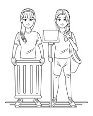 cleaning service person avatar cartoon character in black and white