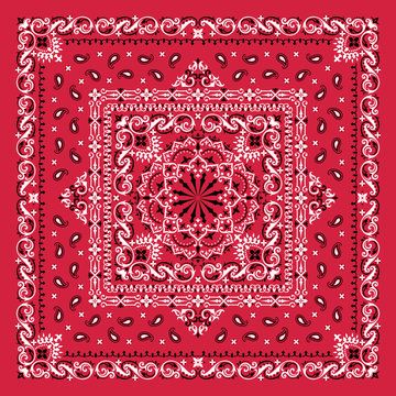 Vector ornament paisley Bandana Print. Silk neck scarf or kerchief square pattern design style, best motive for print on fabric or papper.