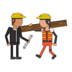 Construction workers with tools cartoons faceless