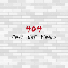 404 Page not Found Design Template. White Brick Wall. 404 Error Page Concept. Vector Illustration