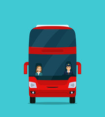 Double-decker excursion bus isolated. Bus with front view. Vector flat style illustration.