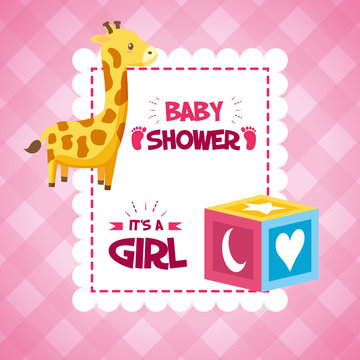 giraffe cube baby shower card its a girl