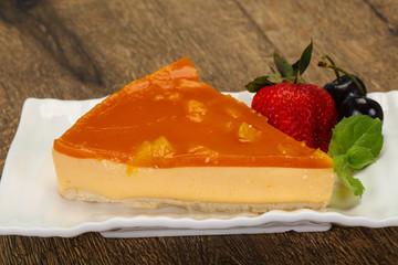 Cheesecake with apricot served strawberry