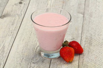 Yoghurt with strawberry in the bowl