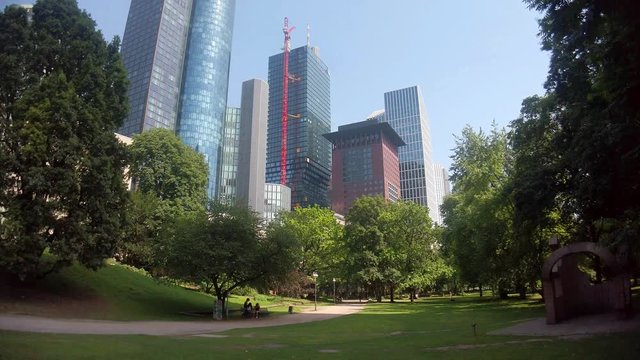 business area in Frankfurt city with skyscrapers, Juni 2019