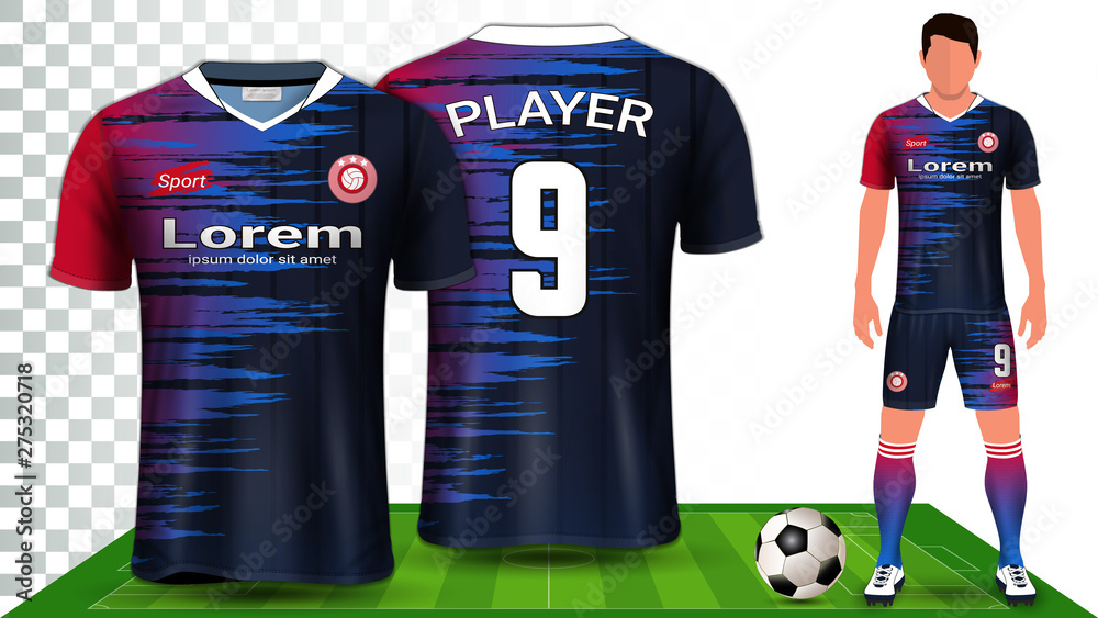 Wall mural Soccer Jersey, Sport Shirt or Football Kit Uniform Presentation Mockup Template, Front and Back View Including Shorts and Socks and it is Fully Customization Isolated on Transparent Background.