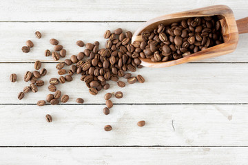 Loose Coffee Beans with Wooden Scoop