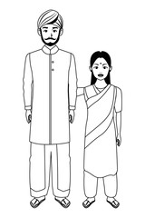 indian family avatar cartoon character in black and white