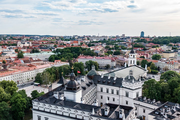 Fototapeta premium Vilnius, Lithuania The rooftops of the Old Town and the Vilnius Cathedral.