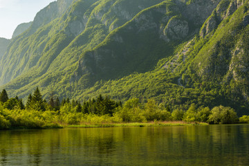magnificent landscape of mountains in Slovenia, lake Bohinj
