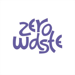 Zero Waste logo. Ornate lettering in blue color. Concept of eco-friendly living. Design for reusable shopping bag