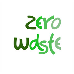 Zero Waste logo. Ornate lettering in green color. Concept of eco-friendly living. Design for reusable shopping bag