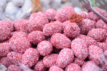 egg shaped, colored coconut, craft dessert sweets.