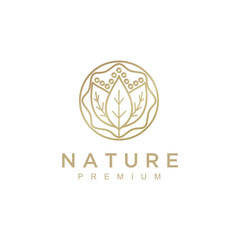Nature abstract plant logo. Round emblem flower in a circle in linear style. flower shop, cosmetics, ecology concepts, health, spa, yoga Center.