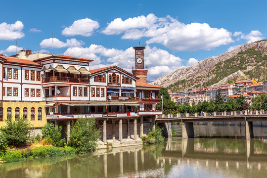 Amasya houses and clock tower