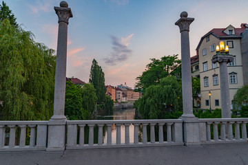 sunrise at capitol Ljubljana, Slovenia in summer