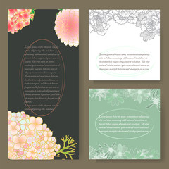 Wedding card Design template. Vector. Pink flower, olive leaves. Watercolor style.	