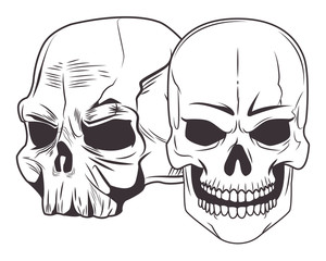 two skull drawn tattoo icon