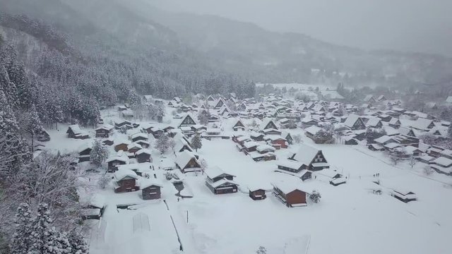 The traditionally thatched houses in Shirakawa-go where is the mountain village among the snow near Gifu, Ishikawa, and Toyama prefecture in the winter, Japan