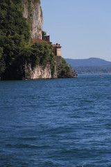 Fototapeta na wymiar Hermitage of Santa Caterina del Sasso overlooking Lake Maggiore.