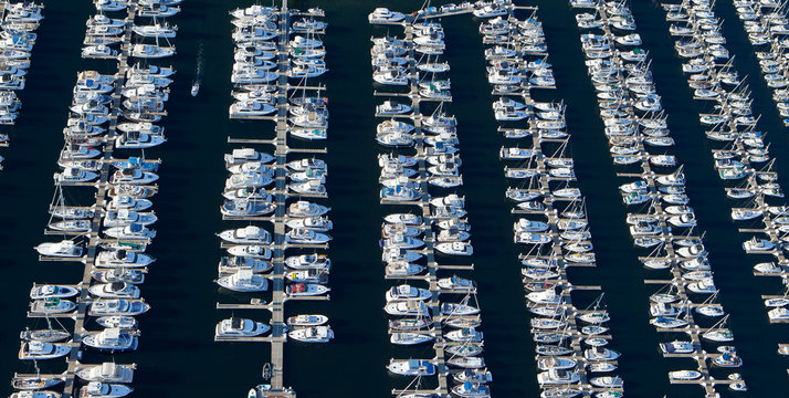 Aerial View of Yachts in a Marina