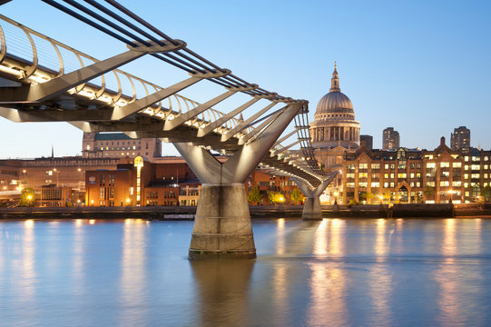 Millennium Bridge and St Paul's at Sunset