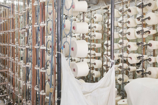 Spools in textile factory