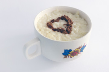 Milk with Rise Dessert With a Cinnamon Heart Shape