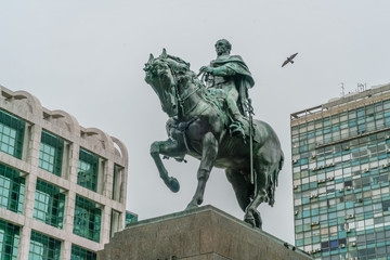 The statue of General Artigas on the Independance square (Plaza Indepencia), Montevideo, Uruguay, January 25th 2019