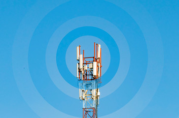 Modern cell phone tower with antennas