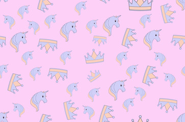 unicorns and crowns seamless pattern