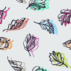 Botanical seamless pattern. Transparent leaves of a tree isolated. Sketch style plane drawing, vector floral background.