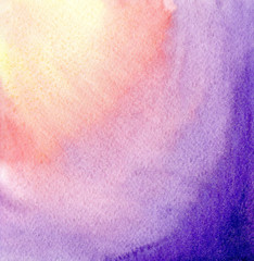 Hand drawn watercolor yellow pink purple violet blurred background. Graphic element for decoration design, card, invitation