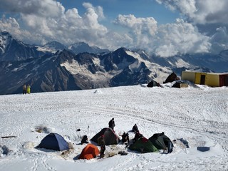 View from Priyut 11 to Elbrus. Assault camp