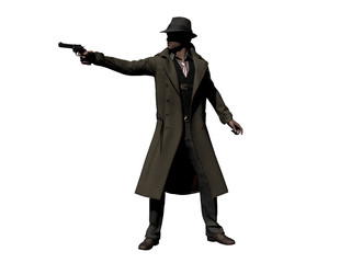 Detective in Trenchcoat aims at Someone