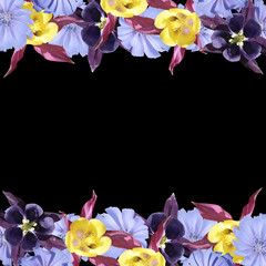 Beautiful floral background of chicory and aquilegia. Isolated