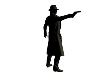 Detective in Trenchcoat aims at Someone