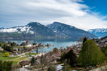 Blick über Spiez in der Schweiz