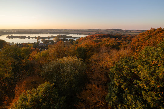 magnificent view to colorful fall landscape from the Parnass tower in Pl&ouml;n