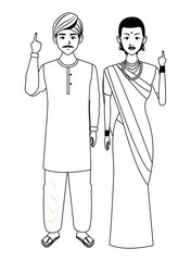 indian family avatar cartoon character in black and white