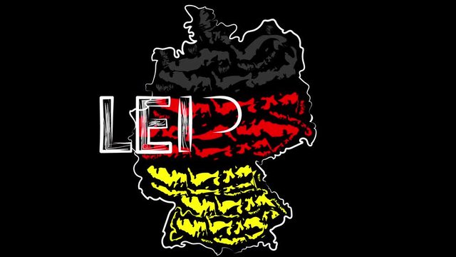 Animation. Leipzig Germany. The name of the country. Coloring the map of the land in the colors of the flag.
