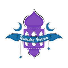 Isolated islamic lamp with a banner and text. Ramadan kareem - Vector
