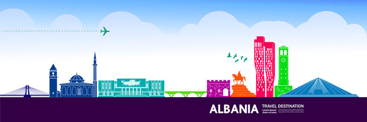 Obraz na płótnie Canvas Albania travel destination grand vector illustration. 