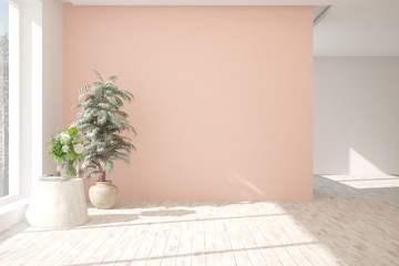Empty room in white color. Scandinavian interior design. 3D illustration