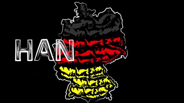 Animation. Hannover Germany. The name of the country. Coloring the map of the land in the colors of the flag.