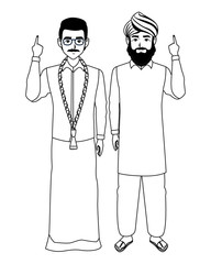 indian family avatar cartoon character in black and white