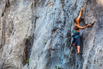 Woman engaged in extreme sport.